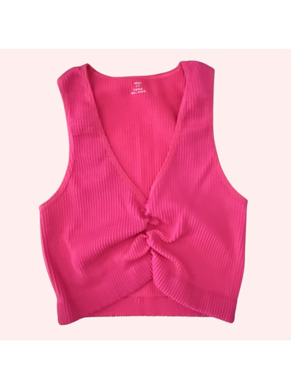 Aerie Hot Pink Ribbed Twist Front Sleeveless Crop Top Small Stretchy